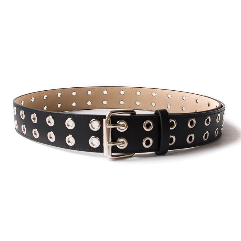 Hollow Breathable Double Prong Belt for Men and Women Black  - Image 1