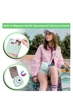 SYOSI Instant Camera Case Compatible with Instax Mini 12, PU Leather Bag with Pocket, Adjustable Shoulder Strap  (Pure Green)  - Image 3