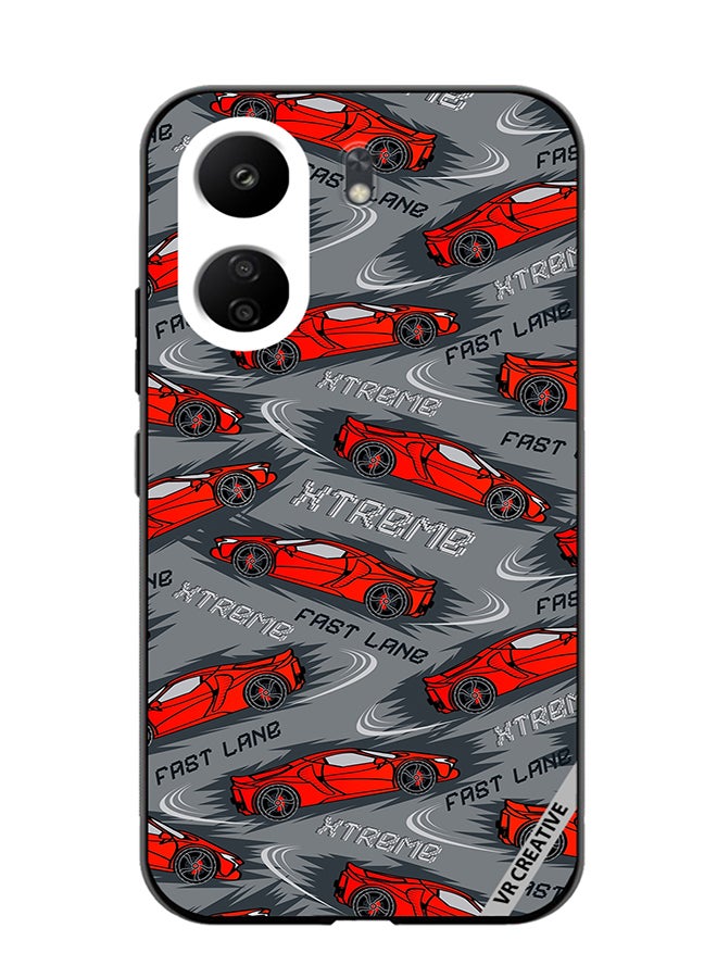 VR CREATIVE Protective Case Cover For Xiaomi Redmi 13C Abstract Seamless Pattern With Sport Cars Design Multicolour - Image 1