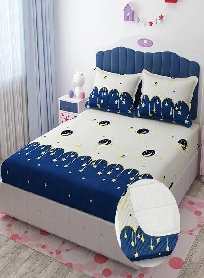 Blue Strip ملاءة سرير مزدوجة مطبوعة بمقاس كينج، مصنوعة من قطن ناعم الملمس، 300 خيط، بنمط خطوط زرقاء، مزودة بمطاط، مع غطاءين للوسائد، تناسب أغطية وسائد يصل عرضها إلى 9 بوصات، المقاس: 72 × 78 × 10 بوصات - Image 2