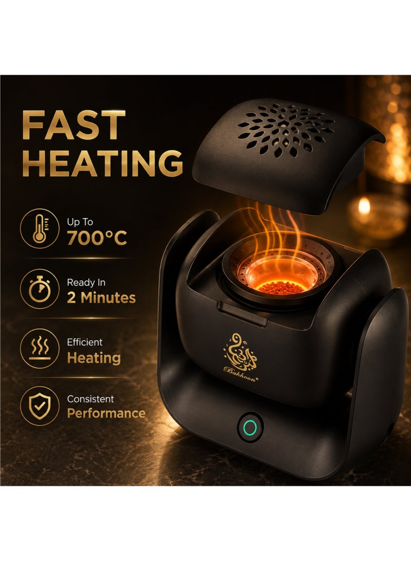Bukhoon Electric Bakhoor Burner USB Rechargeable 1600mAh 700°C Rotatable Oud Incense Burner for Car Home Office - Image 2