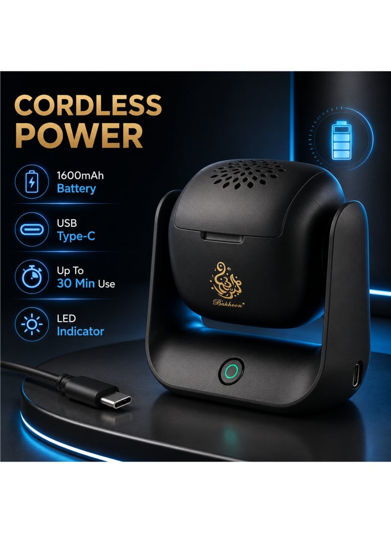Bukhoon Electric Bakhoor Burner USB Rechargeable 1600mAh 700°C Rotatable Oud Incense Burner for Car Home Office - Image 4