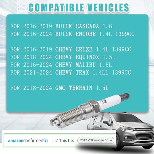 RAWOK 91970 Iridium Spark Plugs for Chevy 2016-2019 Cruze 1.4L, 21-24 Trax 1.4L, 18-24 Equinox Malibu 1.5L, 18-24 GMC Terrain 1.5L, 16-24 Buick Encore 1.4L, 16-19 Cascada 1.6L, ILNAR8B7G (4 PCS) - Image 3