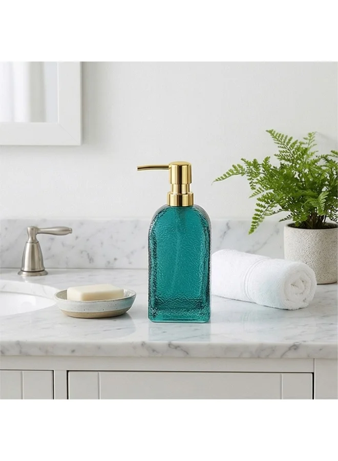 DANUBE HOME Velora Glass Lotion Dispenser Turquoise Bathroom Soap Pump 7.3x7.3x18.9cm