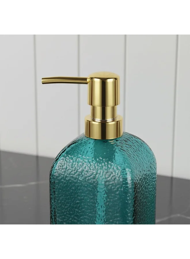 DANUBE HOME Velora Glass Lotion Dispenser Turquoise Bathroom Soap Pump 7.3x7.3x18.9cm
