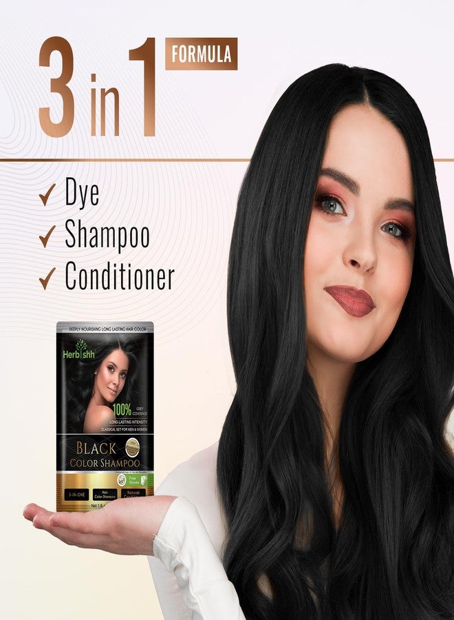 Herbishh Black Hair Dye Shampoo (25ml x 5 Sachets) | 100% Grey Coverage Ammonia Free, Instant Hair Dye Shampoo for Women & Men | Long Lasting & Travel Friendly - Image 2