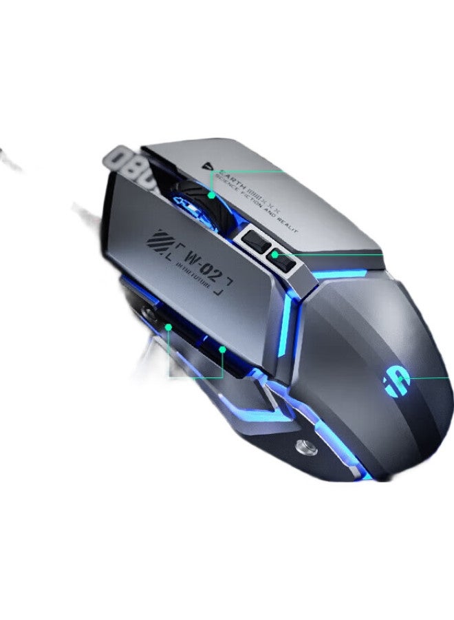 inphic فأرة W2، فأرة ألعاب، فأرة هادئة، فأرة سلكية، ماكرو Cf Pubg Lol، أسود كلاسيكي - Image 2