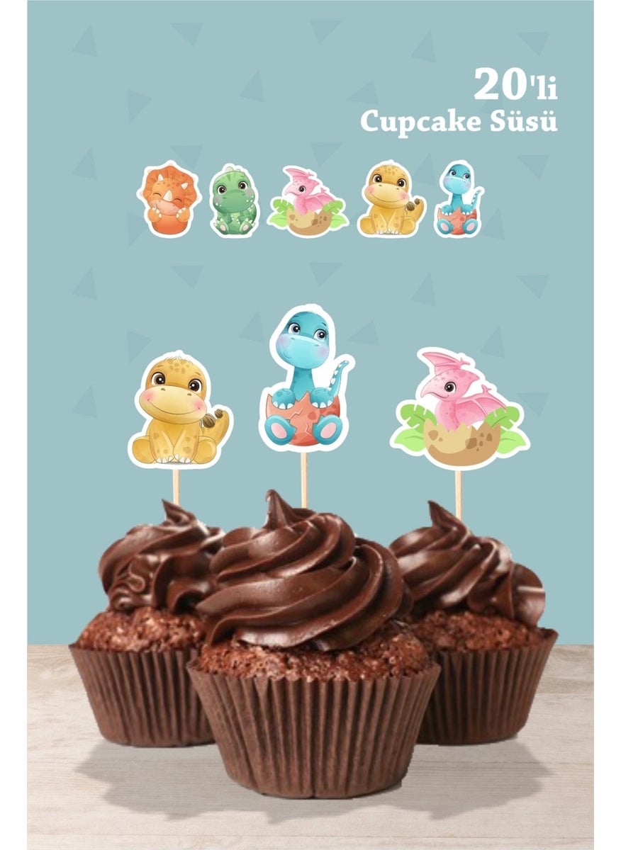 Neşeli Günlerim Happy Days Baby Dinosaur Theme Cupcake Decoration 20 pcs 