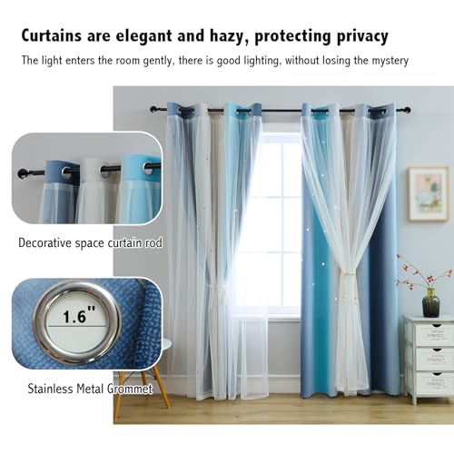 Anytime Dream Star Blackout Curtains for Kids Rooms Girl Princess Curtain for Daughter Bedroom Window (Blue,1 Panel,W52 x L63inch) - Image 4