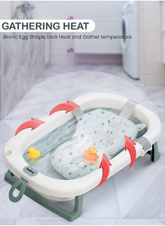 BAYBEE Foldable Baby Bath Tub With Anti-Skid Base, Support Cushion, Temperature Sensing Plug And Wall Mountable 0-3 Years, Green  - Image 2