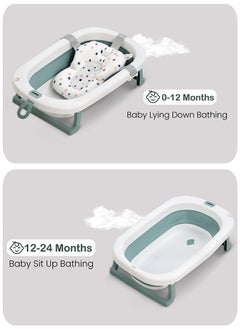 BAYBEE Foldable Baby Bath Tub With Anti-Skid Base, Support Cushion, Temperature Sensing Plug And Wall Mountable 0-3 Years, Green  - Image 3