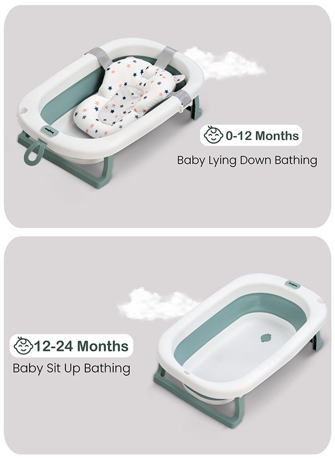 BAYBEE Foldable Baby Bath Tub With Anti-Skid Base, Support Cushion, Temperature Sensing Plug And Wall Mountable 0-3 Years, Green  - Image 3