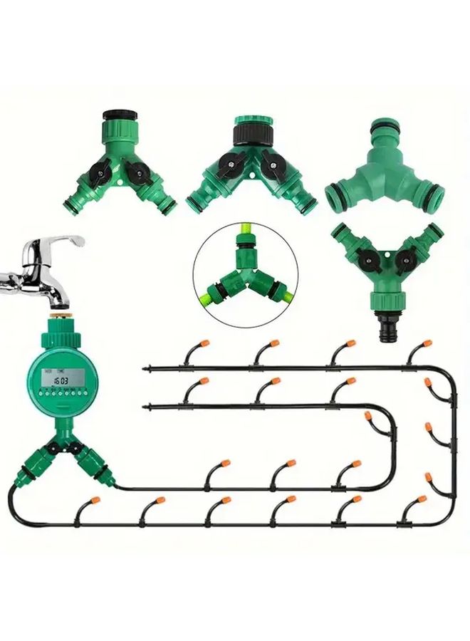 Y Shaped Shut Off Tee Fitting with Switch 1 Inlet 2 Outlet Faucet Adapter Green Reducer Bush - Image 2