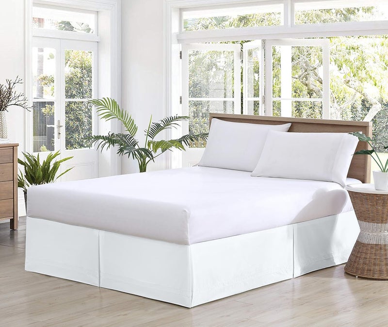 Cotton Delight Bedskirts King Size  100 Natural Cotton 800TC Split Corner White King Bedskirt 16 inch Drop  Center  Corner Pleats White King 16 Drop 