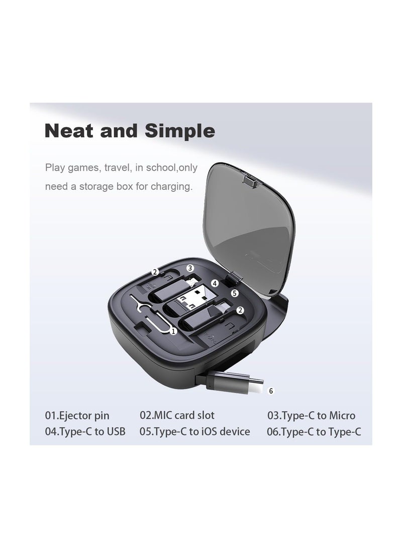 Y&D USB Adapter Storage Box, C to Retractable Charging Cable Up 3FT, Conversion Kit USB/Type-C Micro/Type-C/Lightning, Data Transfer, Card Slot, Phone Holder (Black)(1 Pack)  - Image 2