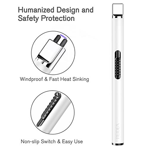 REIDEA ولاعة الشموع REIDEA USB، مقاومة للرياح بدون لهب قابلة لإعادة الشحن مع زر حماية الأمان للاستخدام المنزلي والأنشطة الخارجية (أبيض) - Image 2