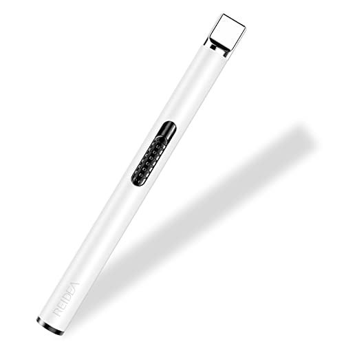 REIDEA ولاعة الشموع REIDEA USB، مقاومة للرياح بدون لهب قابلة لإعادة الشحن مع زر حماية الأمان للاستخدام المنزلي والأنشطة الخارجية (أبيض) - Image 1