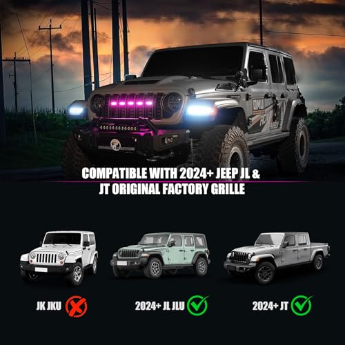 Z8 RGB LED Grille Lights Compatible with 20242025 Jeep Wrangler JL JLU JT5PCS 16 ColorChanging OEM Grill Lights with APP Control Adjustable AtmosphereMusic SyncIP68 Waterproof - Image 3
