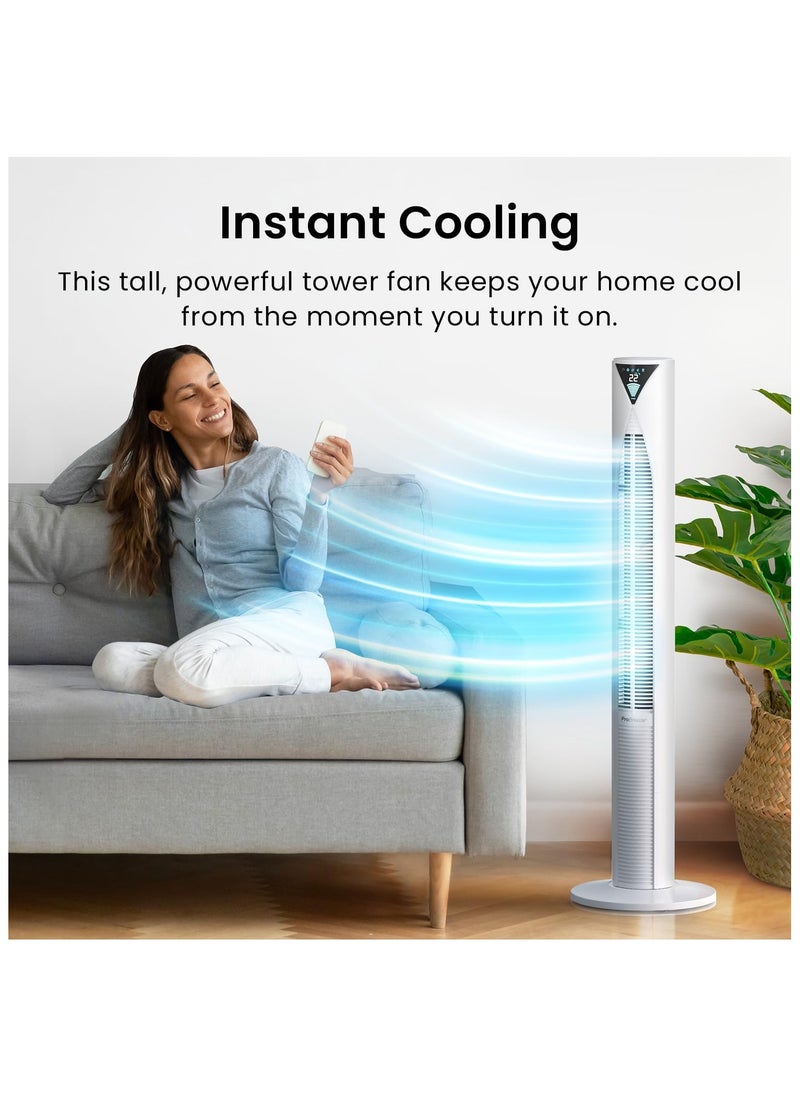 Pro Breeze - 46" Oscillating Tower Fan with Remote, Floor Standing Fan Oscillating 70° - Powerful Quiet 45W Portable Fan for Bedroom, 3 Speed, 4 Modes, 12hr Timer - Bladeless Tower Fans for Room White - Image 1