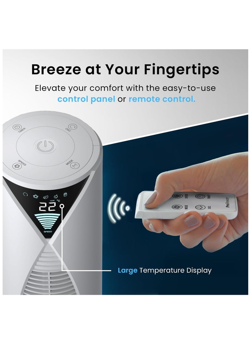 Pro Breeze - 46" Oscillating Tower Fan with Remote, Floor Standing Fan Oscillating 70° - Powerful Quiet 45W Portable Fan for Bedroom, 3 Speed, 4 Modes, 12hr Timer - Bladeless Tower Fans for Room White - Image 1