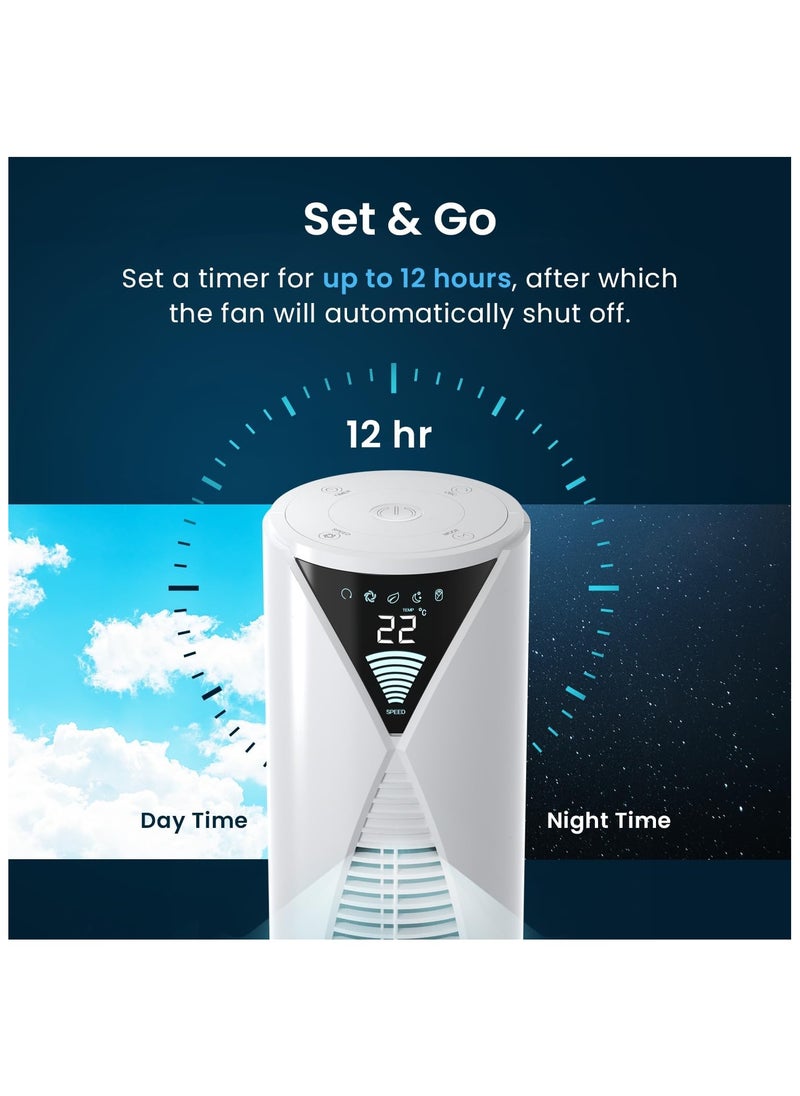 Pro Breeze - 46" Oscillating Tower Fan with Remote, Floor Standing Fan Oscillating 70° - Powerful Quiet 45W Portable Fan for Bedroom, 3 Speed, 4 Modes, 12hr Timer - Bladeless Tower Fans for Room White - Image 1