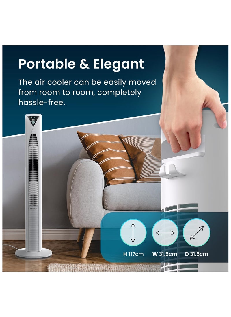 Pro Breeze - 46" Oscillating Tower Fan with Remote, Floor Standing Fan Oscillating 70° - Powerful Quiet 45W Portable Fan for Bedroom, 3 Speed, 4 Modes, 12hr Timer - Bladeless Tower Fans for Room White - Image 1