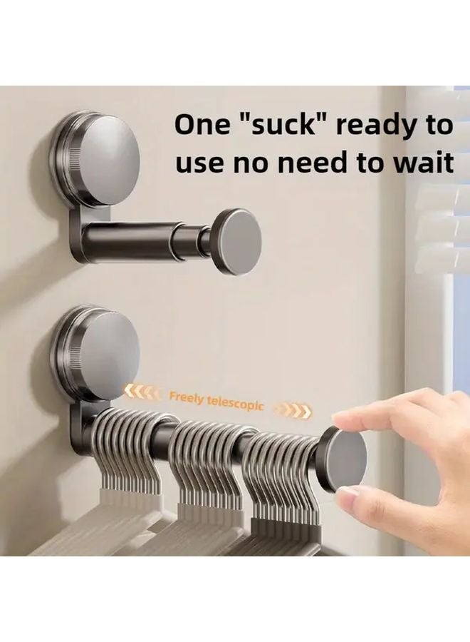 Heavy Duty Suction Cup Telescopic Drying Rod Dark Grey Adjustable Space Saving Rack - Image 3