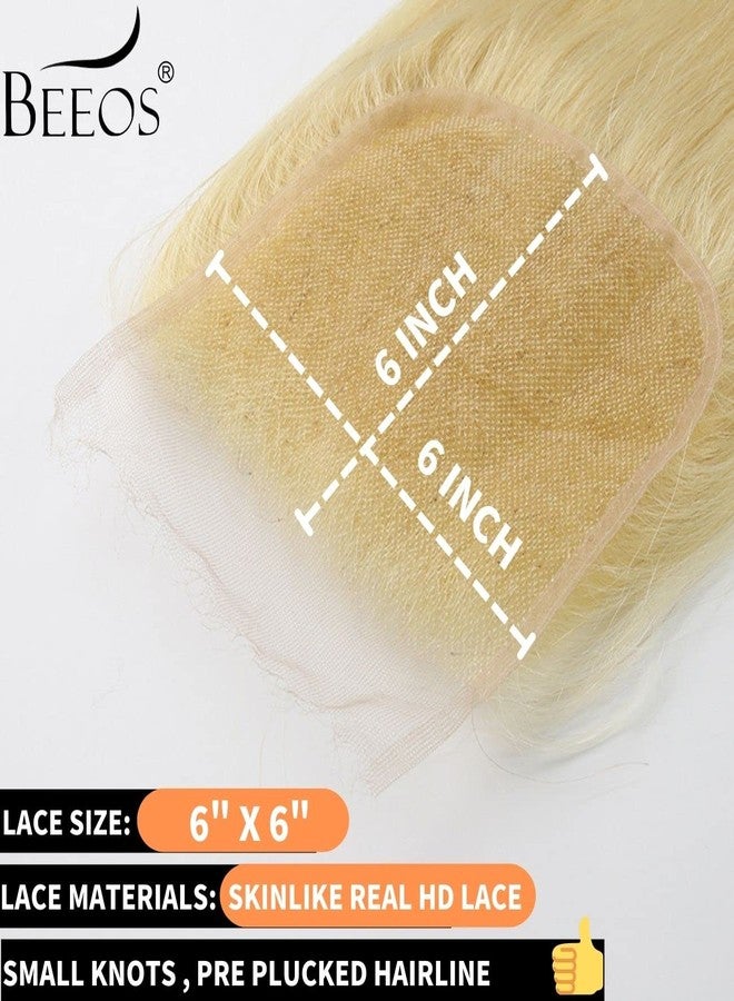 BEEOS 6x6 Skinlike Real HD Lace Closure Only, 613 Blonde 0.10mm Ultra-thin Melted Lace Pre Plucked Hairline Invisible Lace Closure Piece Silky Straight 18 Inch - Image 5