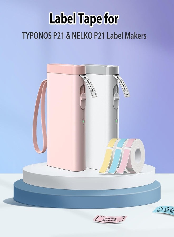 TYPONOS P21 Label Maker Tape 14x40mm(0.55"x1.57"), Adapted NELKO P21 Label Print Paper Standard Laminated 180 Labels/Roll, Label Tape Replacement for Office/Home/School, Yellow/Blue/Pink - Image 2