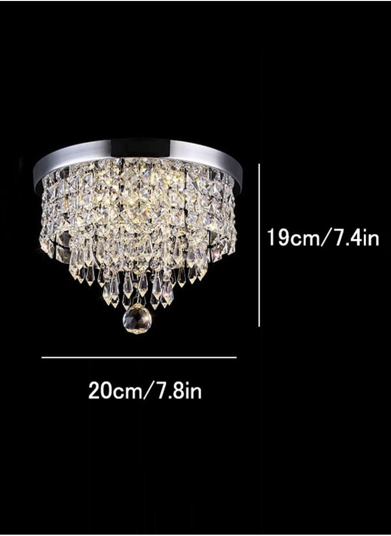LOOPITYS LED Mini Crystal Chandelier, Chrome Flush Mount Ceiling Light Fixture with Raindrop K9 Crystals, Modern Ceiling Lighting for Hallway, Bedroom, Living Room, Kitchen, Dining Room  - Image 3