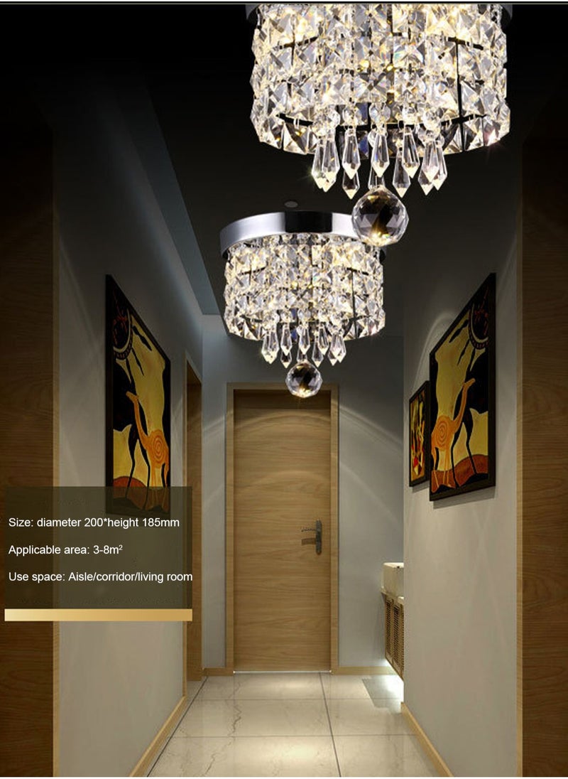 LOOPITYS LED Mini Crystal Chandelier, Chrome Flush Mount Ceiling Light Fixture with Raindrop K9 Crystals, Modern Ceiling Lighting for Hallway, Bedroom, Living Room, Kitchen, Dining Room  - Image 2