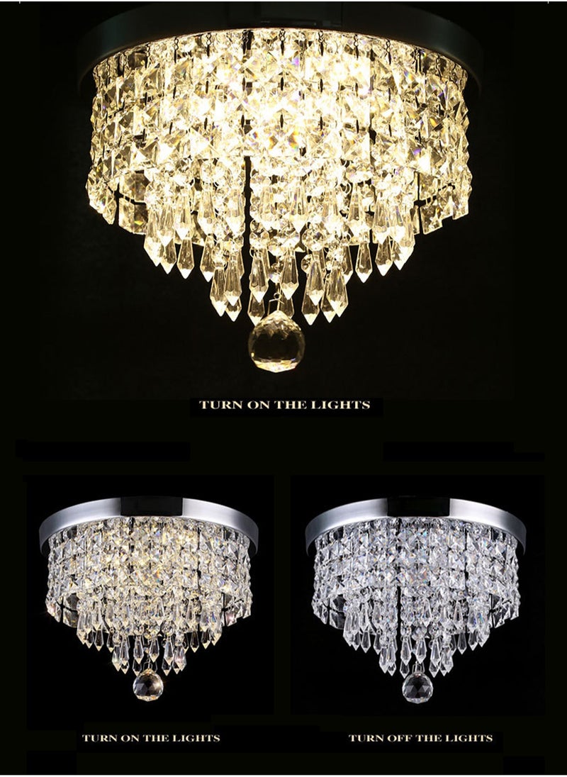 LOOPITYS LED Mini Crystal Chandelier, Chrome Flush Mount Ceiling Light Fixture with Raindrop K9 Crystals, Modern Ceiling Lighting for Hallway, Bedroom, Living Room, Kitchen, Dining Room  - Image 4