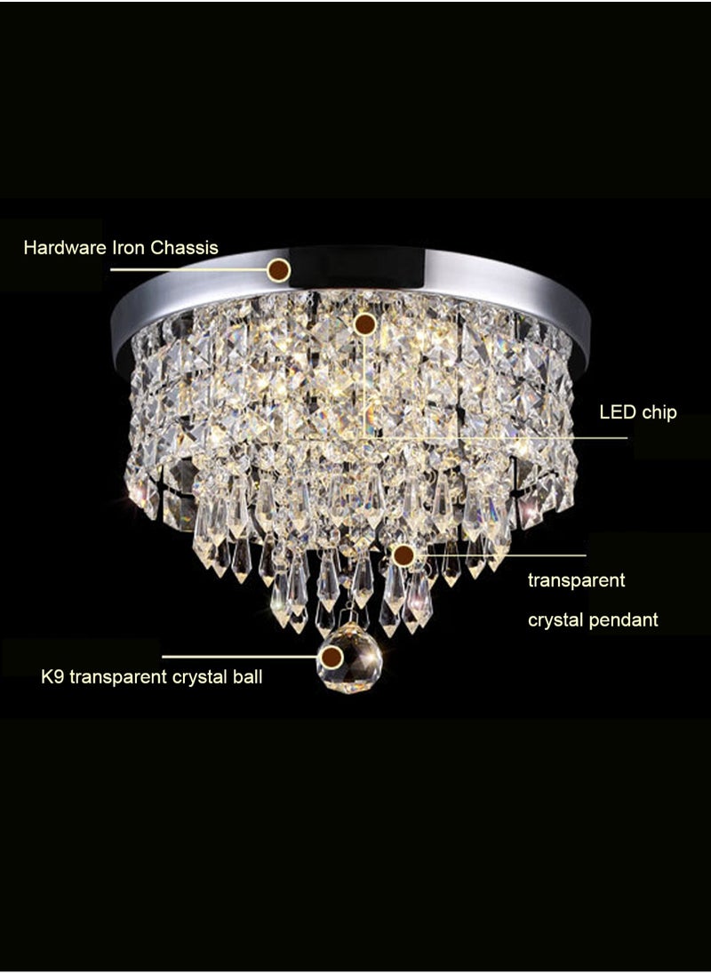 LOOPITYS LED Mini Crystal Chandelier, Chrome Flush Mount Ceiling Light Fixture with Raindrop K9 Crystals, Modern Ceiling Lighting for Hallway, Bedroom, Living Room, Kitchen, Dining Room  - Image 5