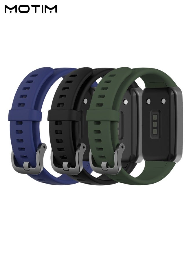 Motim 3 Pack Silicone Replacement Strap for Huawei Band 7/6,Honor Band 7/6, Sport Strap Wristbands Compatible with Huawei Band 7/6 Honor Band 7/6, Sweat Resistant, Black/Green/Blue