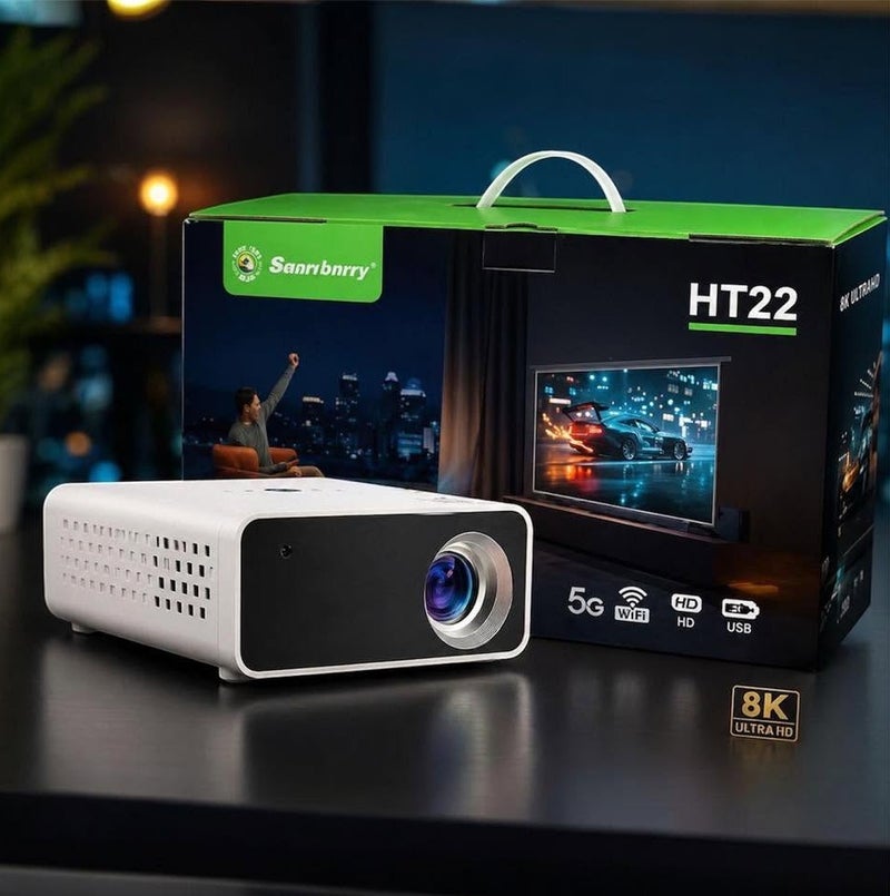 Smartberry HT22 Smart Android Projector 8K Supported Full HD 1080P WiFi Bluetooth HDMI USB Portable Home Theater Projector White - Image 1