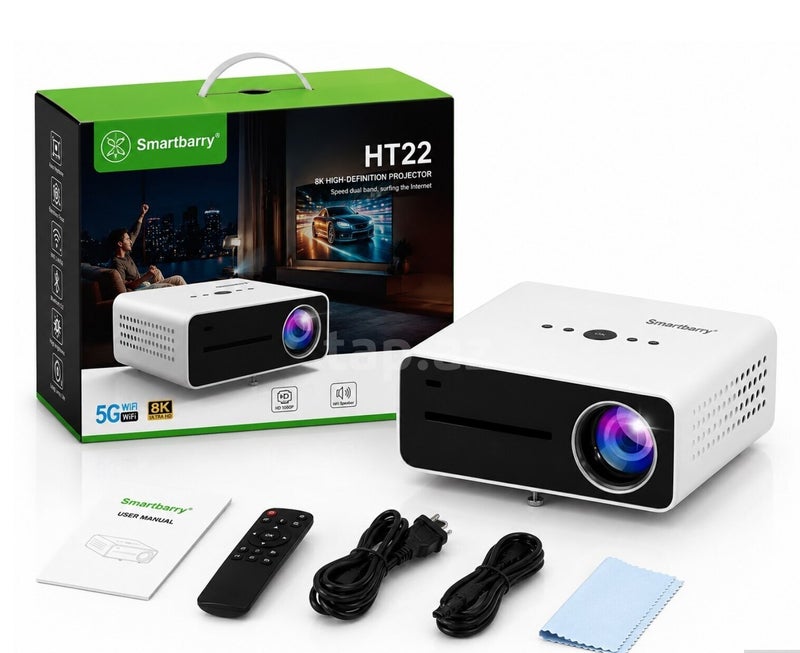 Smartberry HT22 Smart Android Projector 8K Supported Full HD 1080P WiFi Bluetooth HDMI USB Portable Home Theater Projector White - Image 3