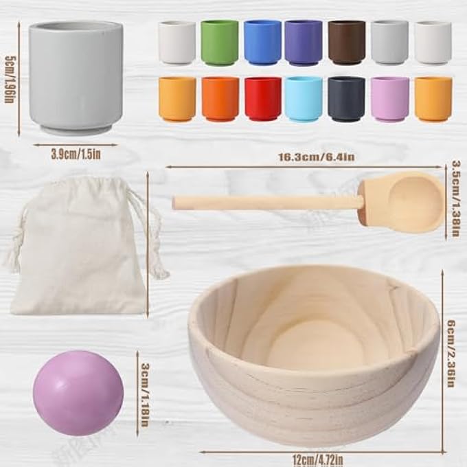 MONTESSORI COLOURS SORTING, BALLS IN CUPS COLOURS SORTING FOR CHILDREN, WOODEN SORTING GAME FOR SORTING AND COUNTING COLOURS, COLOURS STACKING STONES, MONTESSORI TOY FROM 3+ YEARS - Image 3