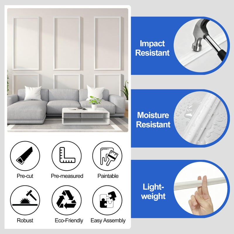 RELIANCER Peel and Stick Wall Molding Kit,30PCS Pre-Cut Door Molding Panels,3D Moulding Wainscoting Panel,Self Adhesive Walls Moulding Trim,Wall Modular Frames for Interior Walls Decor Home Bedroom - Image 4