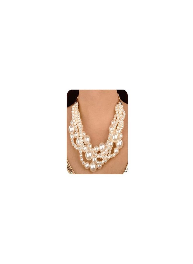 Wiwpar 2PCS Large Chunky Statement White Faux Pearl Bib Choker Necklace and Earring Set for Party Wedding Ladies (white) - Image 1
