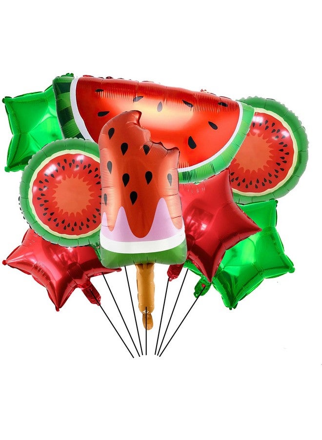 DYT 8PCS Watermelon Foil Balloons, Summer Party & Baby Shower Decorations, Red & Green 18 Inch Star Balloons, Reusable & Floatable, Ideal for Unisex Children - Image 1