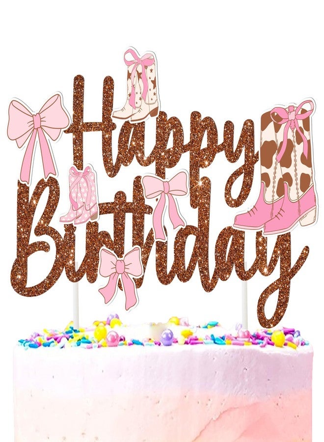 اوموني زينة كعكة عيد ميلاد رعاة البقر من Coquette، أحذية وأقواس، زينة كعكة، بني لامع، زينة حفلة عيد ميلاد رعاة البقر الغربية، أحذية وأقواس، مستلزمات حفل استقبال الطفل في الغرب المتوحش - Image 2