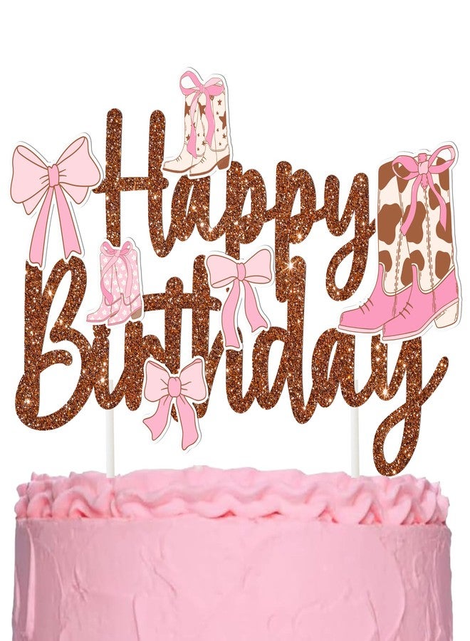 اوموني زينة كعكة عيد ميلاد رعاة البقر من Coquette، أحذية وأقواس، زينة كعكة، بني لامع، زينة حفلة عيد ميلاد رعاة البقر الغربية، أحذية وأقواس، مستلزمات حفل استقبال الطفل في الغرب المتوحش - Image 1
