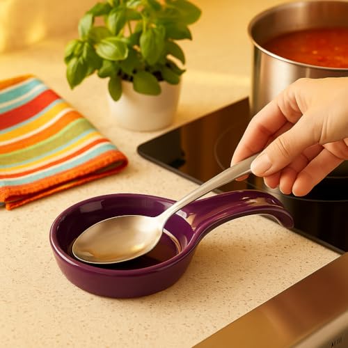 Reston Lloyd Kitchen Counter Utensil Spoon Rest, Ladles, Spaghetti Forks, & Spatulas, Durable BPA-Free Plastic – Dishwasher Safe, Décor, Space Saving Hanging Hole on Handle, Plum - Image 4