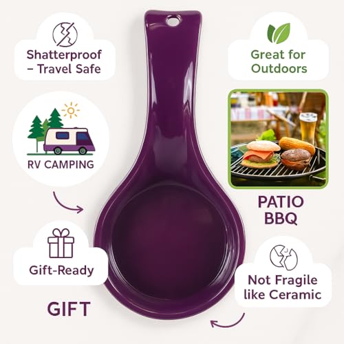 Reston Lloyd Kitchen Counter Utensil Spoon Rest, Ladles, Spaghetti Forks, & Spatulas, Durable BPA-Free Plastic – Dishwasher Safe, Décor, Space Saving Hanging Hole on Handle, Plum - Image 5
