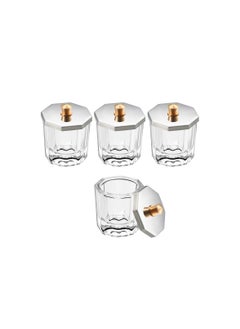 4-Piece Glass Crystal Dappen Dish Set with Stainless Steel Lid - Essential Nail Art Tool for Acrylic Nails, Dip Powder, Monomer, and Nail Polish Remover. Perfect for Professionals and DIY Enthusiasts.