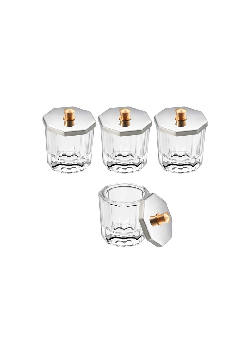 Generic - 4-Piece Glass Crystal Dappen Dish Set with Stainless Steel Lid - Essential Nail Art Tool for Acrylic Nails, Dip Powder, Monomer, and Nail Polish Remover. Perfect for Professionals and DIY Enthusiasts. - Image 1