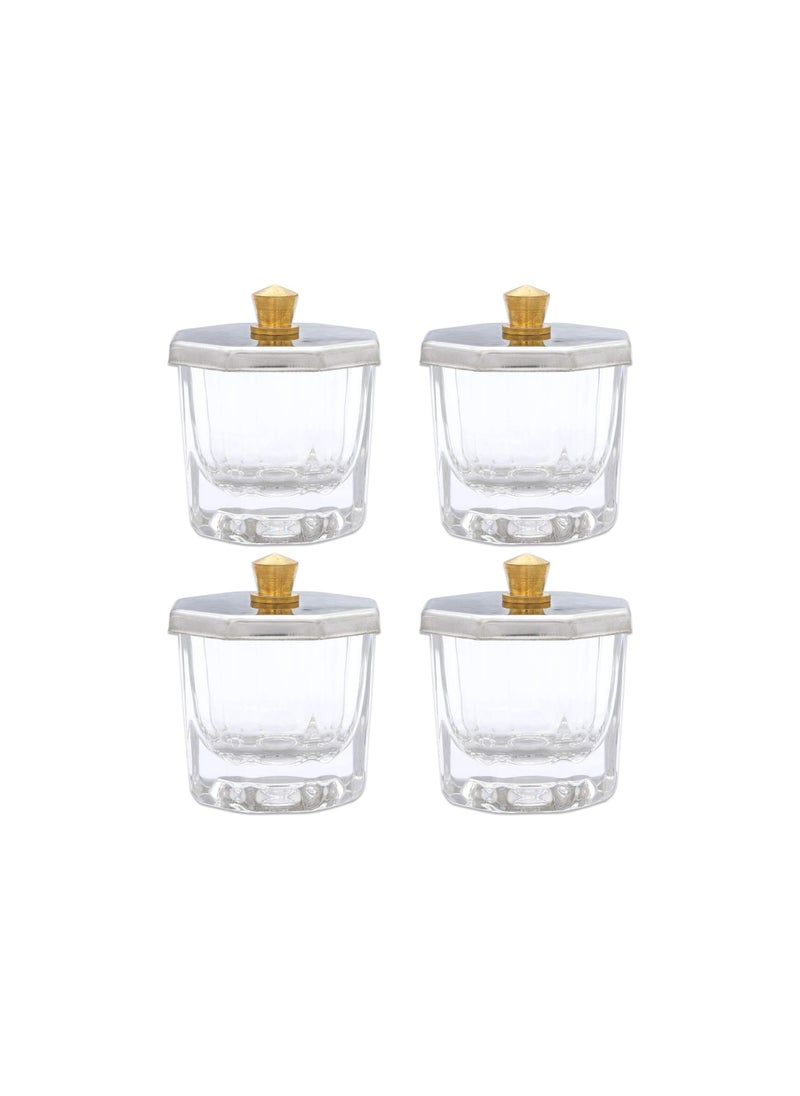 Generic - 4-Piece Glass Crystal Dappen Dish Set with Stainless Steel Lid - Essential Nail Art Tool for Acrylic Nails, Dip Powder, Monomer, and Nail Polish Remover. Perfect for Professionals and DIY Enthusiasts. - Image 1