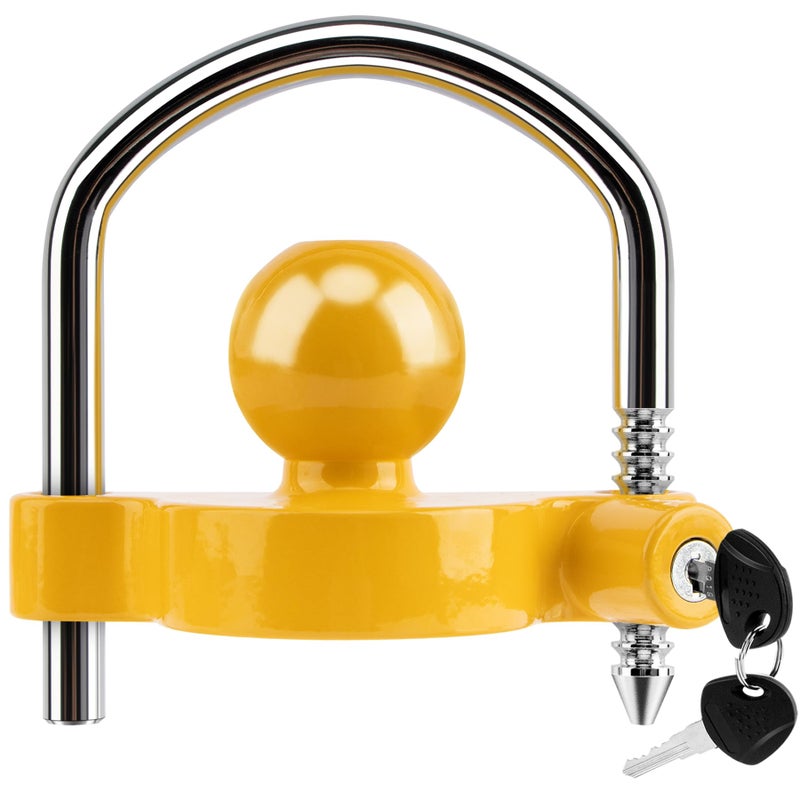 METOWARE Trailer Coupler Lock Universal Adjustable Heavy-Duty Steel Trailer Hitch Lock, Anti Theft Trailer Ball Lock Towing Lock for Towing Trailer Security Fits 1-7/8",2â€, 2-5/16" Coupler Yellow - Image 1