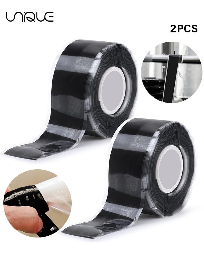 Unique 2 Pcs Black Self Fusing Silicone Tape - 1" X 10 Ft Silicone Rubber Rescue Tape - Thickness 0.5mm for Pipe Hose Repair Plumbers Stop Leaking Waterproof Silicone Grip Thick Tape - Image 1