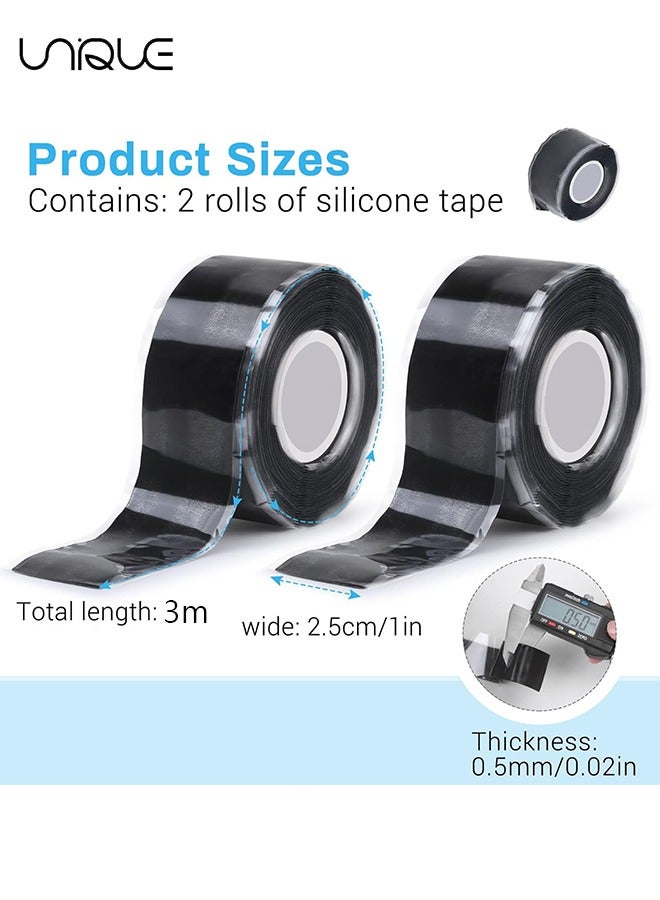 Unique 2 Pcs Black Self Fusing Silicone Tape - 1" X 10 Ft Silicone Rubber Rescue Tape - Thickness 0.5mm for Pipe Hose Repair Plumbers Stop Leaking Waterproof Silicone Grip Thick Tape - Image 2